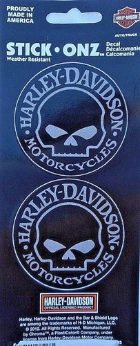 Juego de dos calcomanías adhesivas Harley Davidson Willie G Skull 2,1/2" x 2,1/2" con licencia  - Imagen 1 de 2