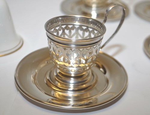 Juego de 8 portavasos Gorham A5549 Esterlina Demitasse y platillo e inserto Lenox de colección - Imagen 2 de 7