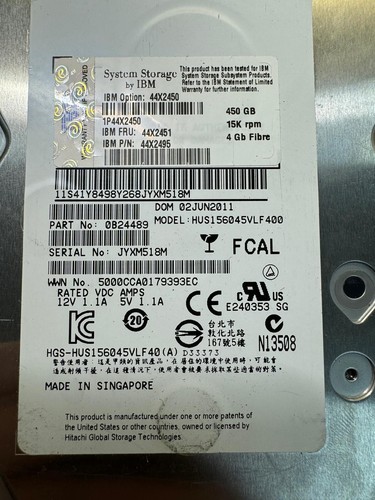 IBM 44X2451 44X2495 450Gb 15K 4GBPS 3.5in Fibre Channel FC DS4700 DS5020 Drive - Picture 2 of 6