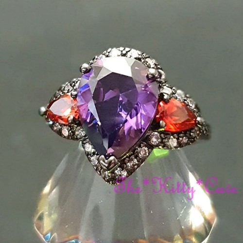 Big Crystal Zirconia CZ Geometric Triple Pear Cut Sparkly Cocktail Rhodium Ring - Picture 17 of 29