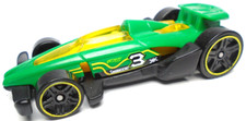 2018 HOT WHEELS CARBIDE #3 GREEN 1:64 DIECAST 2 5/8" RACE CAR W/ YELLOW & WHITE