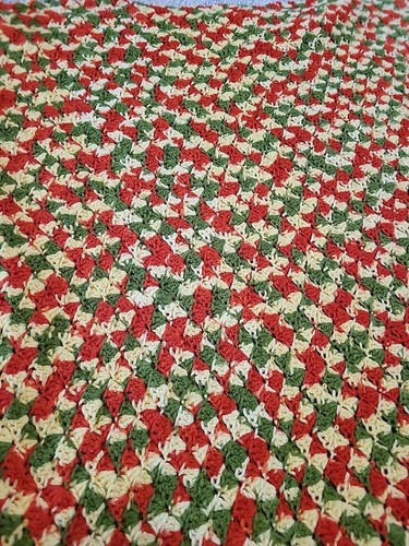 Coperta afgana fatta a mano all'uncinetto multicolore 69" x 45" rosso verde giallo - Foto 4 di 7