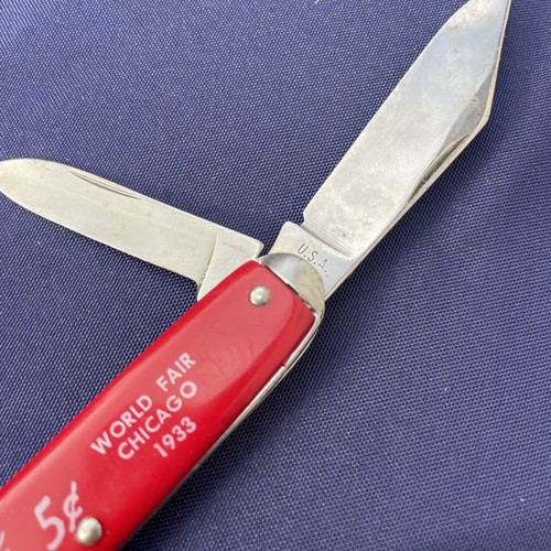 Vintage 1933 Coca Cola Chicago World's Fair Advertising Pocket Knife 5 Cent Red - Picture 2 of 5