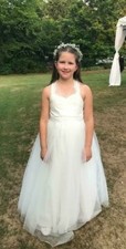 Girls Ivory Off-White Formal Wedding Flower Girl Junior Bridesmaid Dress Size 12