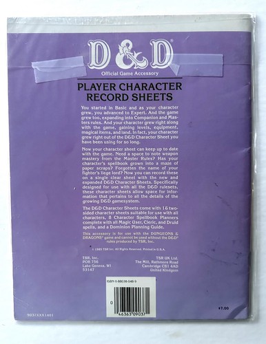 Dungeons & Dragons Player Character Record Sheets AC 6 TSR D&D 9037 Vintage’85 - Picture 2 of 3
