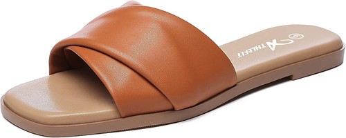 Women Summer Slide Sandals Square Open Toe Lightweight Slip On Flat Sandals - Picture 27 of 38