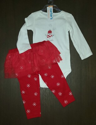 NEW BABY GIRLS JUST ONE YOU CARTER'S SNOWMAN RED TUTU OUTFIT SET SIZE 9 MONTHS 