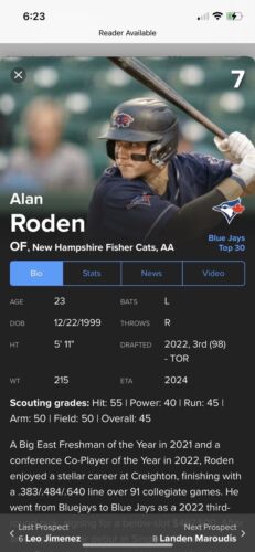 2022 Panini Prizm Draft Picks Alan Roden #PDP98 Toronto Blue Jays Signed - Picture 3 of 3