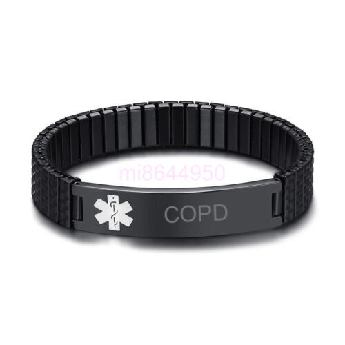 7" Spring Stretch Band Women Men Medical Alert ID Bracelet DIY Engraving Black - Picture 29 of 30