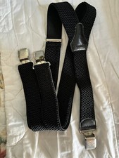 DECALEN MENS BLACK FABRIC HEAVY DUTY SUSPENDERS
