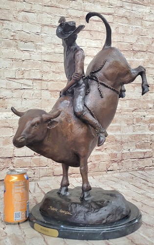 RODEO por Frederic Remington Bull Rider Vaquero Estatua de Bronce Escultura Western - Imagen 2 de 10