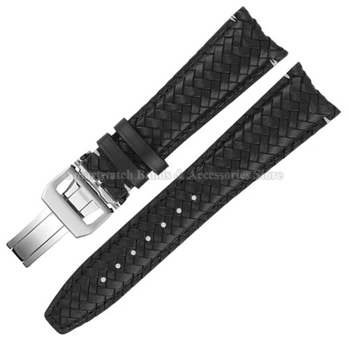 Leder Uhrenarmband für IWC Pilot 20 22mm gebogenes Ende geflochten Faltschließe Band - Bild 29 von 39