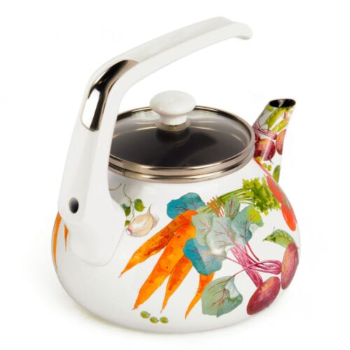 2.3-qt Vegetable Garden ENAMELED KETTLE Enamel Tea Pot Enamelware Kettle - Picture 6 of 8