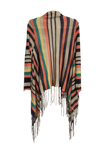 Reba Striped Fringe Open Front Cardigan Size XL Multicolor Indie Boho Hippie NEW - Picture 2 of 6