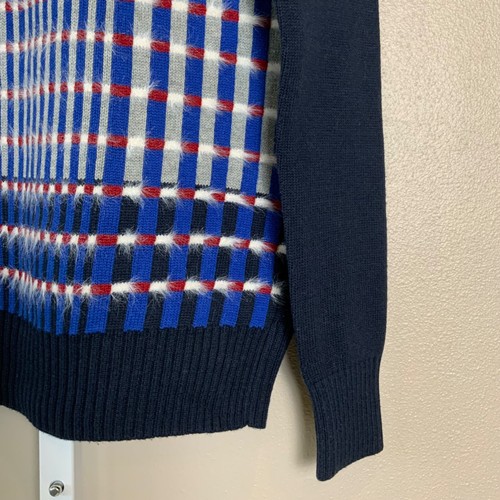 EUC Women's Abercrombie & Fitch Navy Blue Plaid Sparkle Fur Accent Sweater-SMALL - Picture 8 of 24