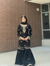 New Launch Chinon Silk Black Palazzo Suit With Dupatta For Indian Festival
