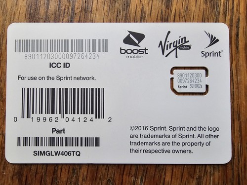 Sprint Sim Card SIMGLW406TQ Nano-Sim, Brand New and Unused, Boost Virgin Mobile