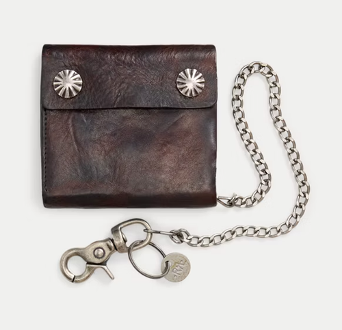 Mens Brown Concho Leather Wallet by RRL (Double RL) RALPH LAUREN (w/ Chain) polo