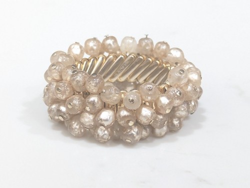 Bracciale Bergere Vintage Finta Perla Cha Cha Espansione Perline Giappone Tono Oro - Foto 3 di 13
