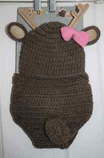 2 PIECE HAND CROCHETED HAT  DIAPER COVER - 0-3M - NEW