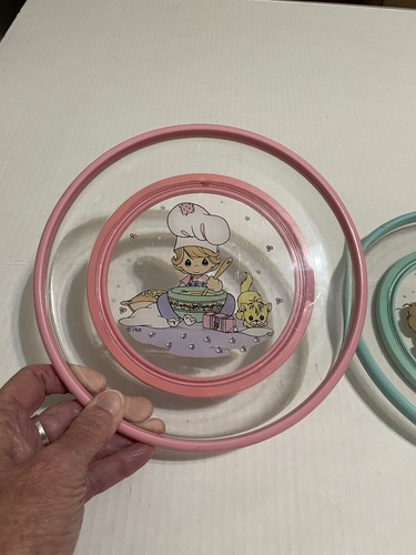 2 Vintage Precious Moments Hard Transulent / Clear 8” Plates Rare