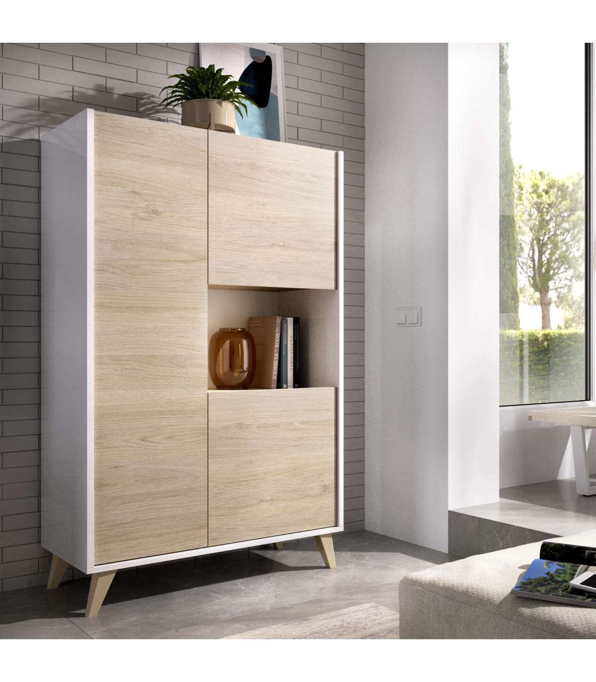 DKT, Modulo alto tres puertas para salon o cocina Cazalilla en natural-blanco...