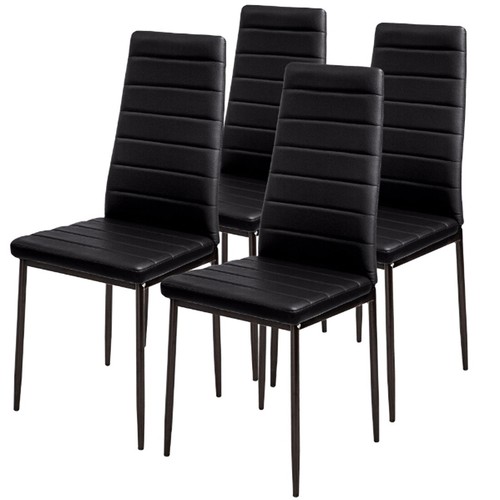 High Gloss Black Glass Dining Table Set and 4 Faux Leather Chairs Kitchen Dinner - Picture 7 of 7