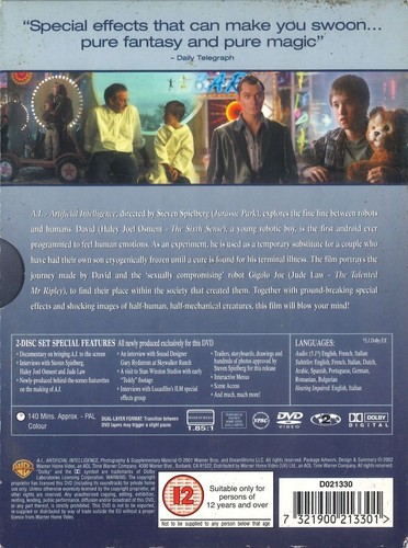 A.I. Artificial Intelligence (2001) 2-Disc Set DVD & Slipcover, Jude Law - Picture 2 of 4