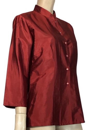 🌻RSVP PERRI CUTTEN WOMENS SIZE 12 AU QUALITY BURGUNDY RED 100% SILK SHIRT - Picture 3 of 10