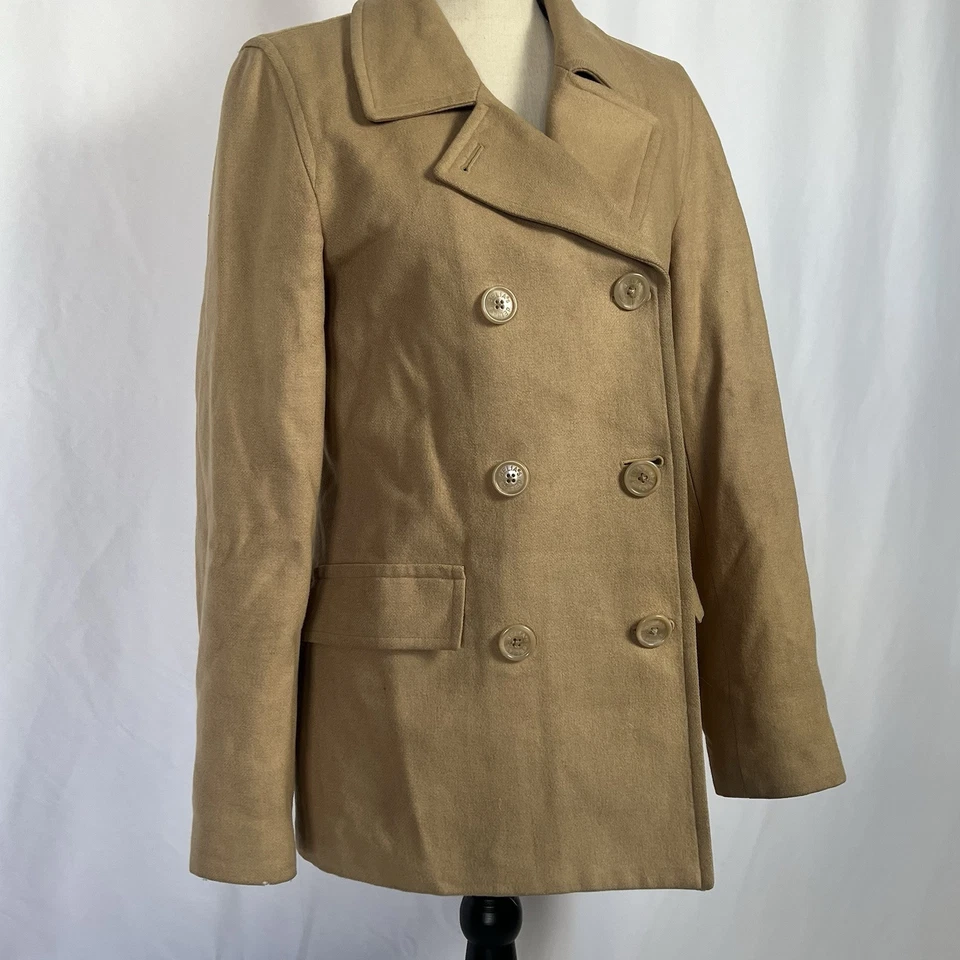 Chaqueta Abrigo Mujer Delia Acolchada Mezcla Lana Doble Pecho Tostado Guisante Talla M Foto 2 de 4