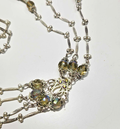 Chicos Pendant Necklace Green Faceted Glass Beads Chandelier Tassel 34" NOS - Picture 10 of 17