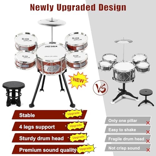 Kids Drum Set Jazz Drum Kit 8 Piece for Toddler Educational Percussion - Picture 3 of 7