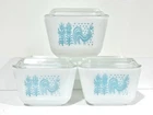 3 Pyrex Amish Butterprint Turquoise Refrigerator Dishes #501 w Lids 1 1/2 Cup