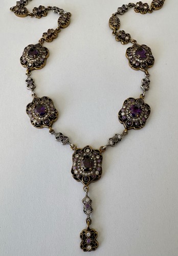 Vintage Sterling Silber 925 Viktorianischer Stil Halskette mit lila Cabochon Steinen - Bild 4 von 18