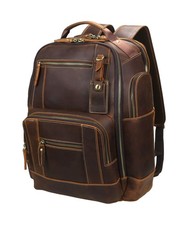 LANNSYNE Men's Vintage Full Grain Leather 15.6 Inch Laptop Backpack Camping T...