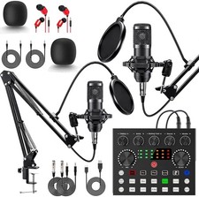 Podcast Equipment Bundle for 2, V8s DJ Mixer Voice Changer with BM-800 Podcas...