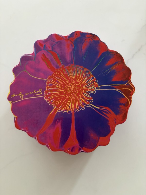 Vintage ANDY WARHOL  FLOWER Plates Melamine Box W/ Lid With 4 Small Plates