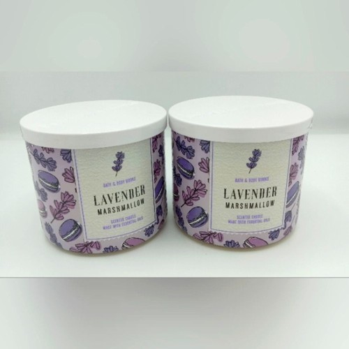 2 Stück Bath & Body Lavendel Marshmallow 3 Docht Kerzen NEU - Bild 1 von 4