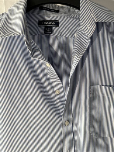Lands End Button Supima No Iron Blue Stripe Shirt Size 16.5-37 Tall Tailored Fit - Picture 3 of 6