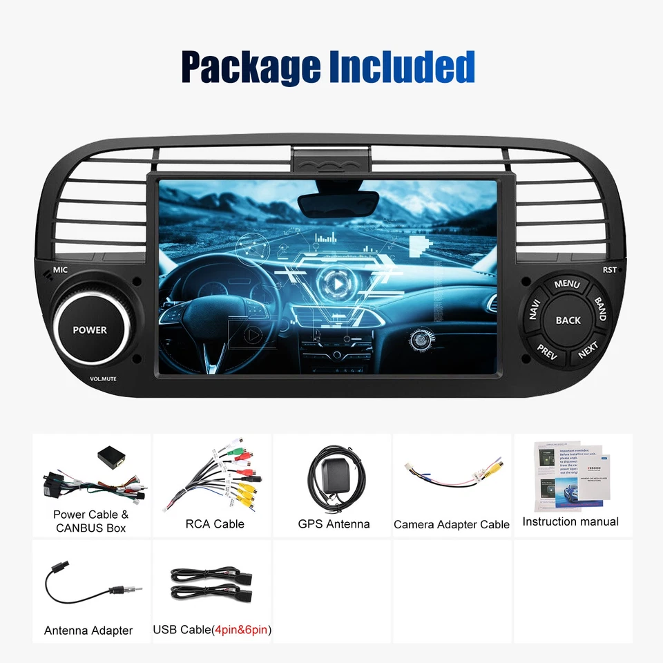 7" Car Radio Stereo Fit Appple Carplay FM For Fiat 500 2007-2015 +CAM Android 14 - Image 2 of 4