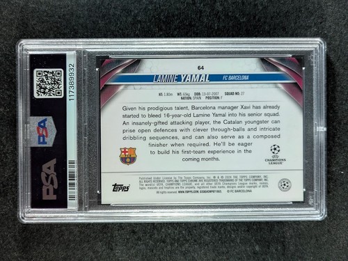2023-24 Topps Chrome UEFA LAMINE YAMAL Rookie RC Hero Variation SSP #64 PSA 9 - Picture 3 of 4