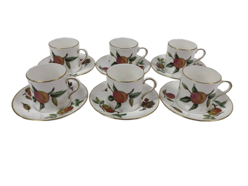 Royal Worchester Evesham Set of 6 Fine Bone China Espresso Cups & Saucers
