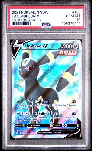 2021 POKEMON SWORD & SHIELD EVOLVING SKIES #188 FULL ART/UMBREON V PSA 10