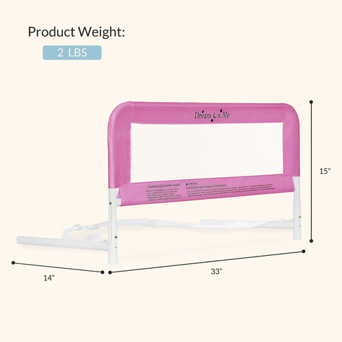 Riel de cama ajustable de seguridad de malla ligera Dream on Me para niño pequeño, rosa - Imagen 4 de 4