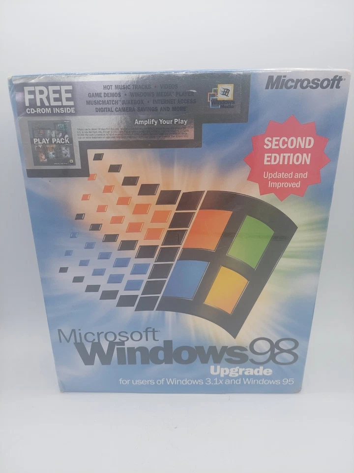Vintage Microsoft Windows 98 Upgrade *VERSIEGELT* Neu Big Box PC