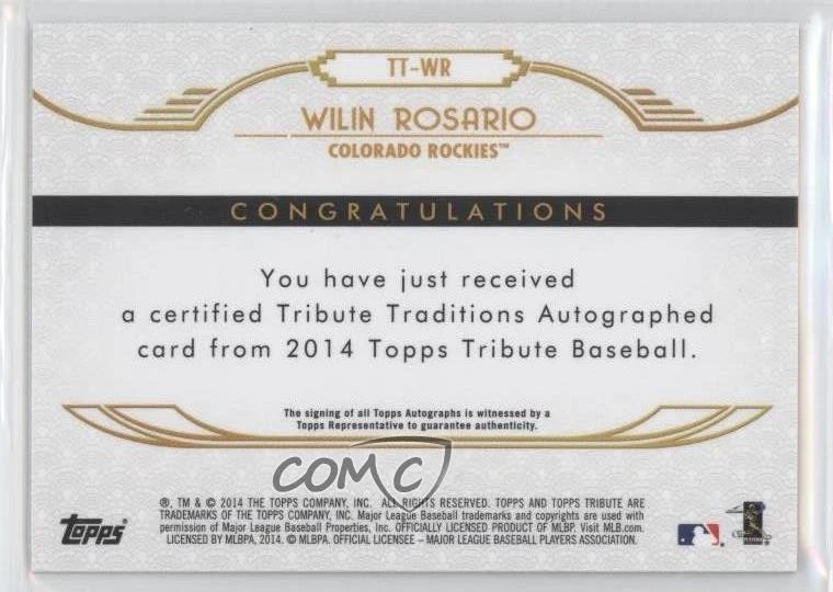 2014 Topps Tribute Traditions Auto Green /25 Wilin Rosario #TT-WR Auto - Image 2 of 2