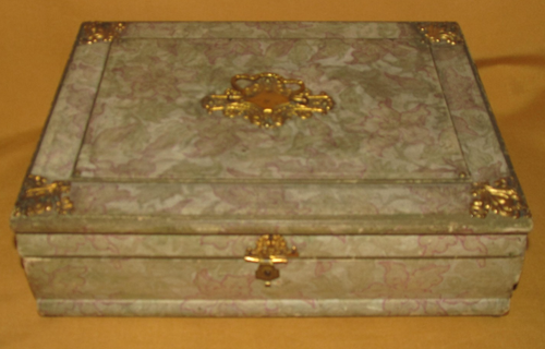 Ancienne boite mercerie couture tissu XIXème appliques laiton doré bois papier - Imagen 1 de 16