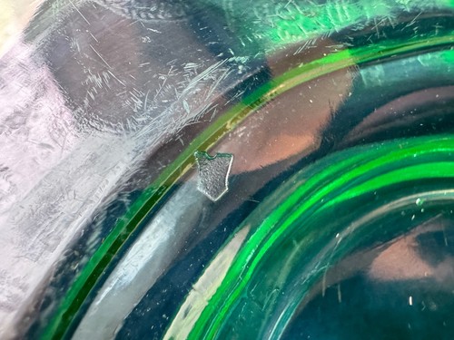 Uranium Glass Paden City Peacock Wild Rose Green Serving Platter Handled Glows - Picture 5 of 16
