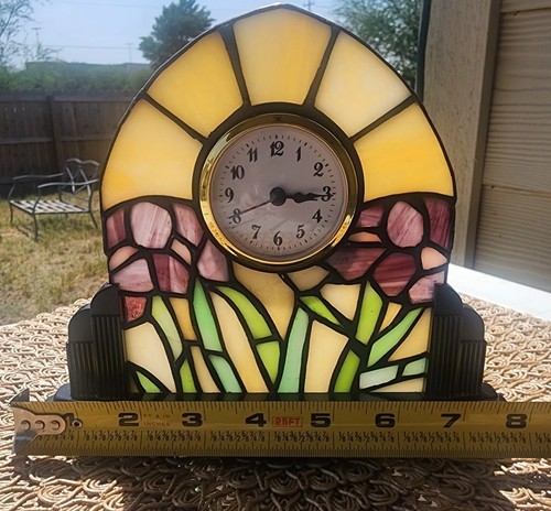 Authentic Stained Glass Art Deco MCM Table Clock Tiffany Style WORKS! - Picture 6 of 10