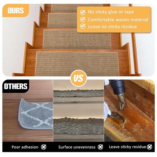 Linen Non Slip Stair Treads Carpet for Wooden Steps Indoor, Peel and Stick Ca... - Picture 3 of 7
